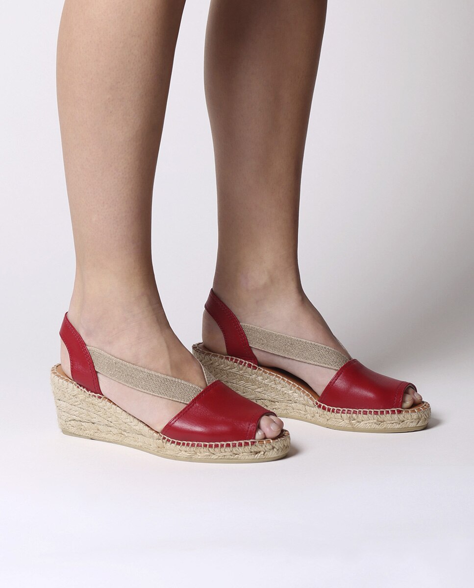 Alpargatas de cuña de mujer de piel con elásticos - Toni Pons - Granate Granate-4