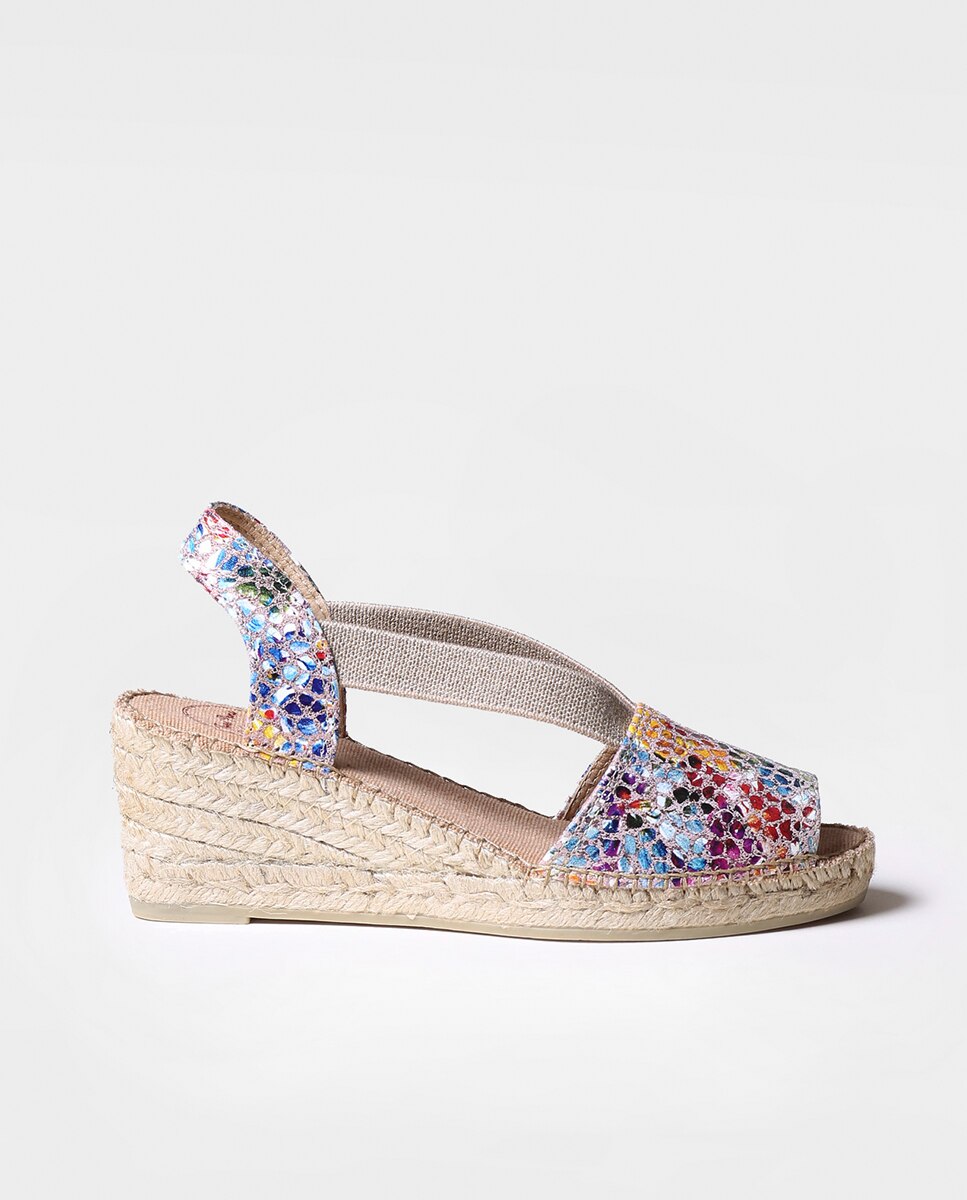 Alpargatas de cuña de mujer de piel estampada con elásticos - Toni Pons - Multicolor Multicolor-1