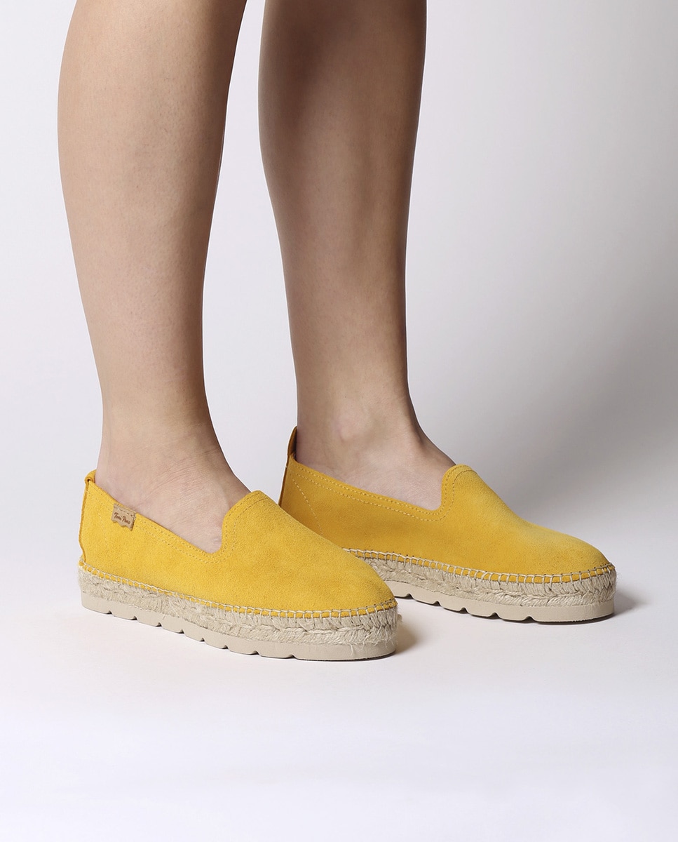 Alpargatas planas de mujer de ante en tonos lisos - Amarillo Amarillo-4