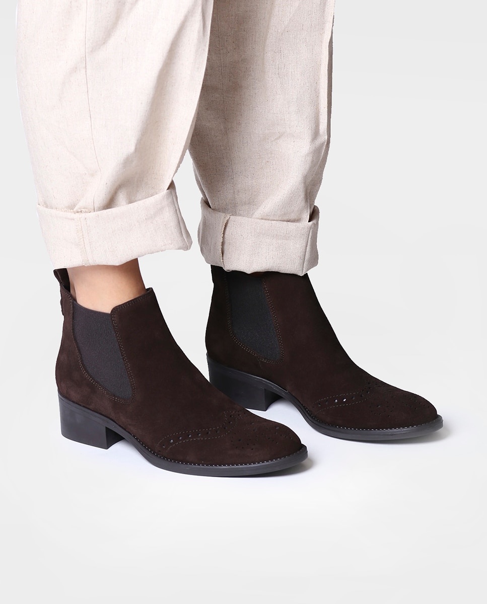 Botines de mujer de serraje con elásticos - Toni Pons - Marrón Marrón-4