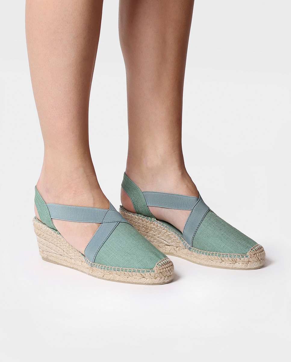 Alpargatas de cuña de mujer de tejido con elásticos - Toni Pons - Verde Verde-2