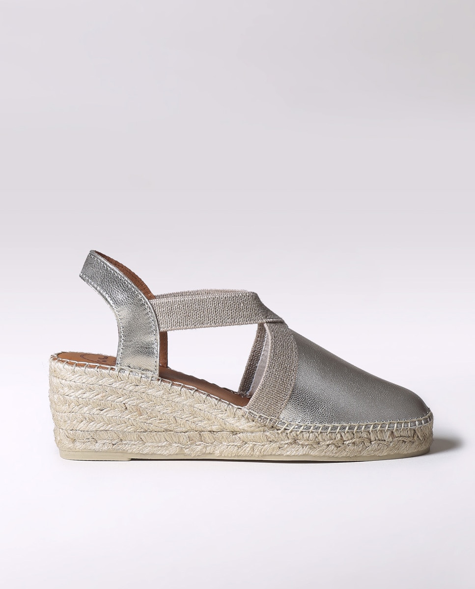 Alpargatas de cuña de mujer de piel con elásticos - Toni Pons - Gris Gris-1
