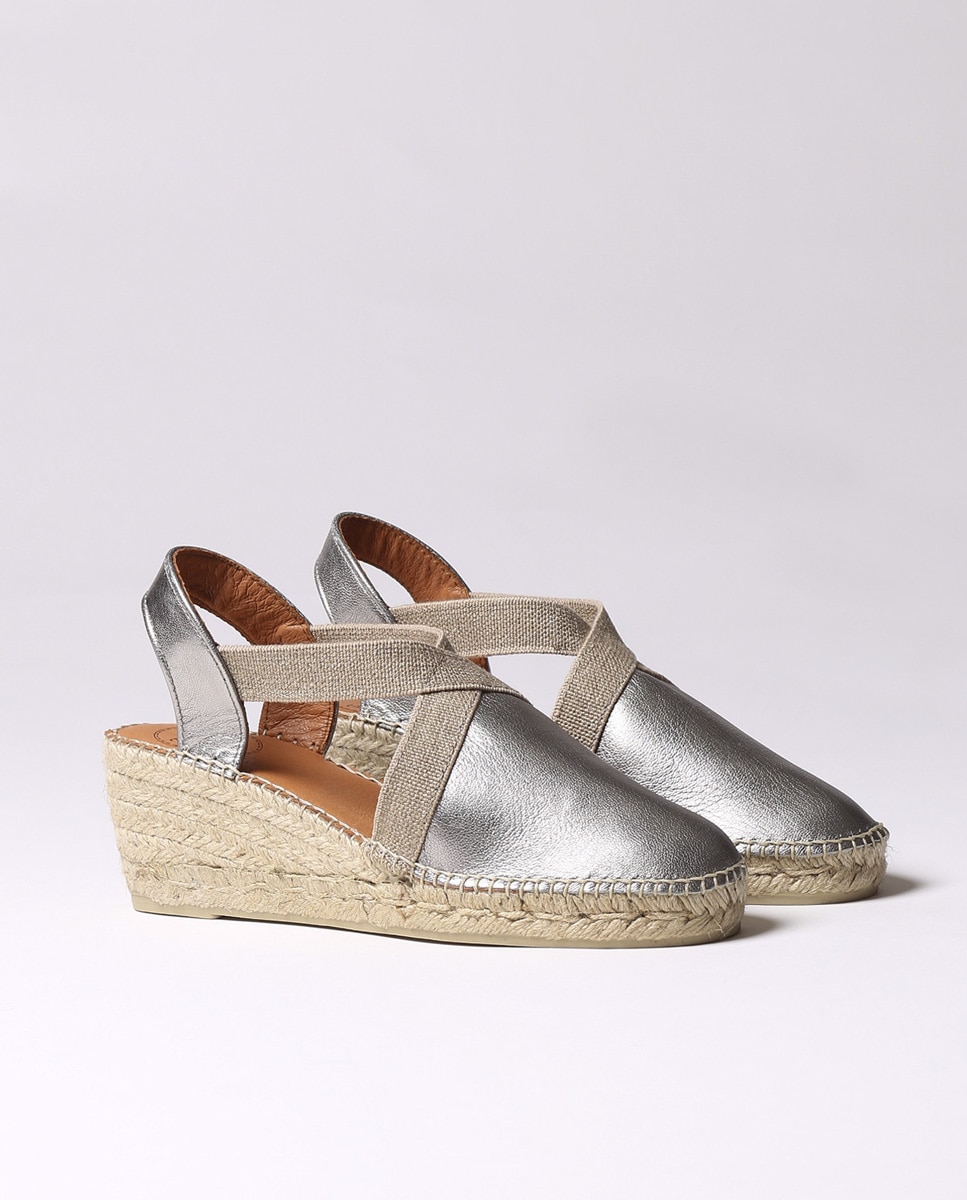 Alpargatas de cuña de mujer de piel con elásticos - Toni Pons - Gris Gris-2