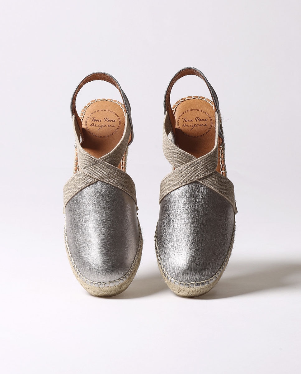 Alpargatas de cuña de mujer de piel con elásticos - Toni Pons - Gris Gris-3