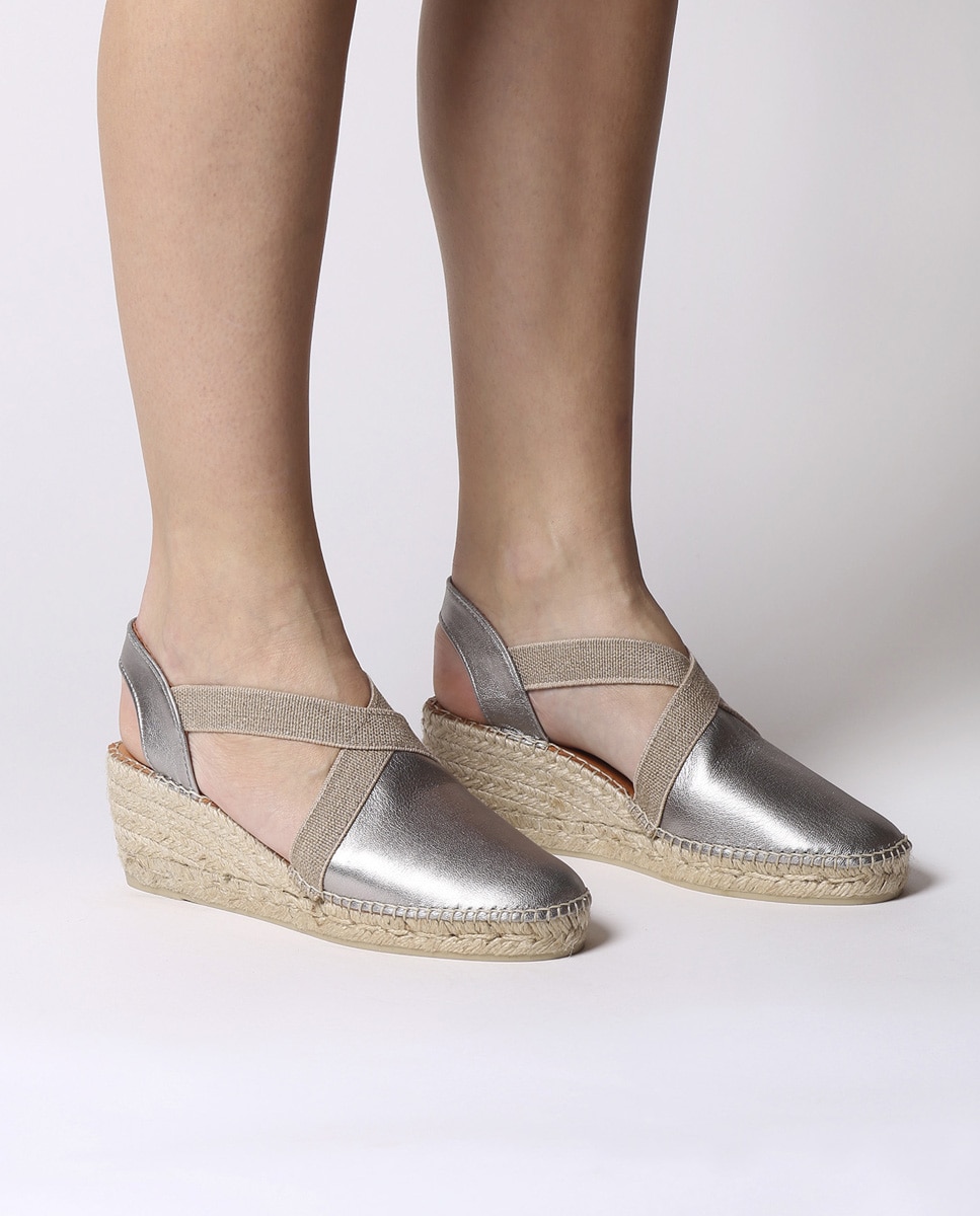 Alpargatas de cuña de mujer de piel con elásticos - Toni Pons - Gris Gris-4