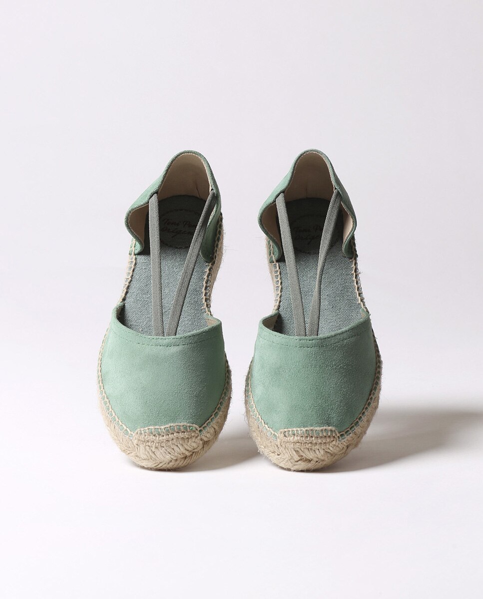 Alpargatas de cuña de mujer de ante con elásticos - Toni Pons - Verde Verde-3