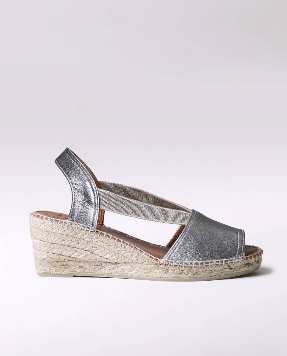Alpargatas de cuña de mujer de piel con elásticos - Toni Pons - Gris Gris-1