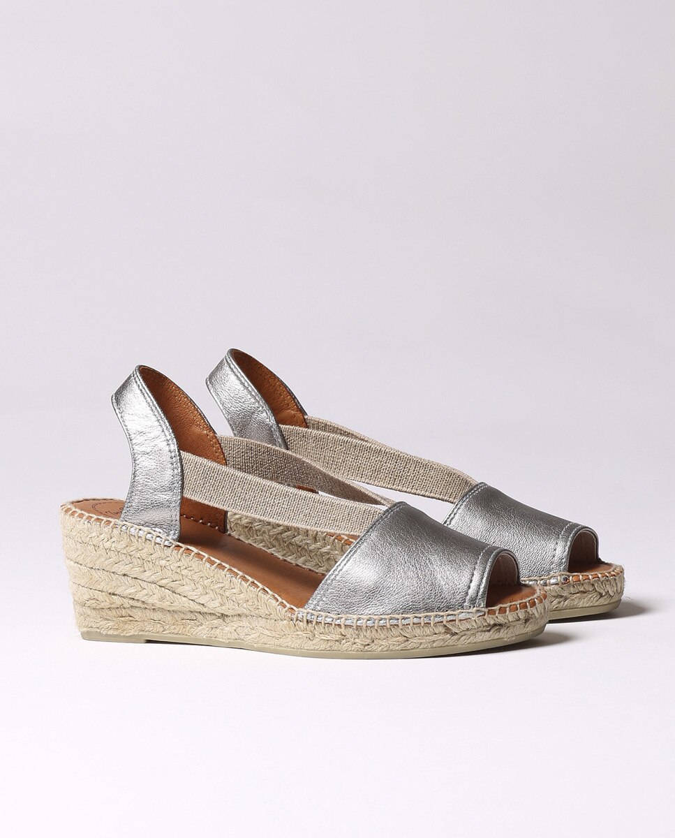 Alpargatas de cuña de mujer de piel con elásticos - Toni Pons - Gris Gris-2