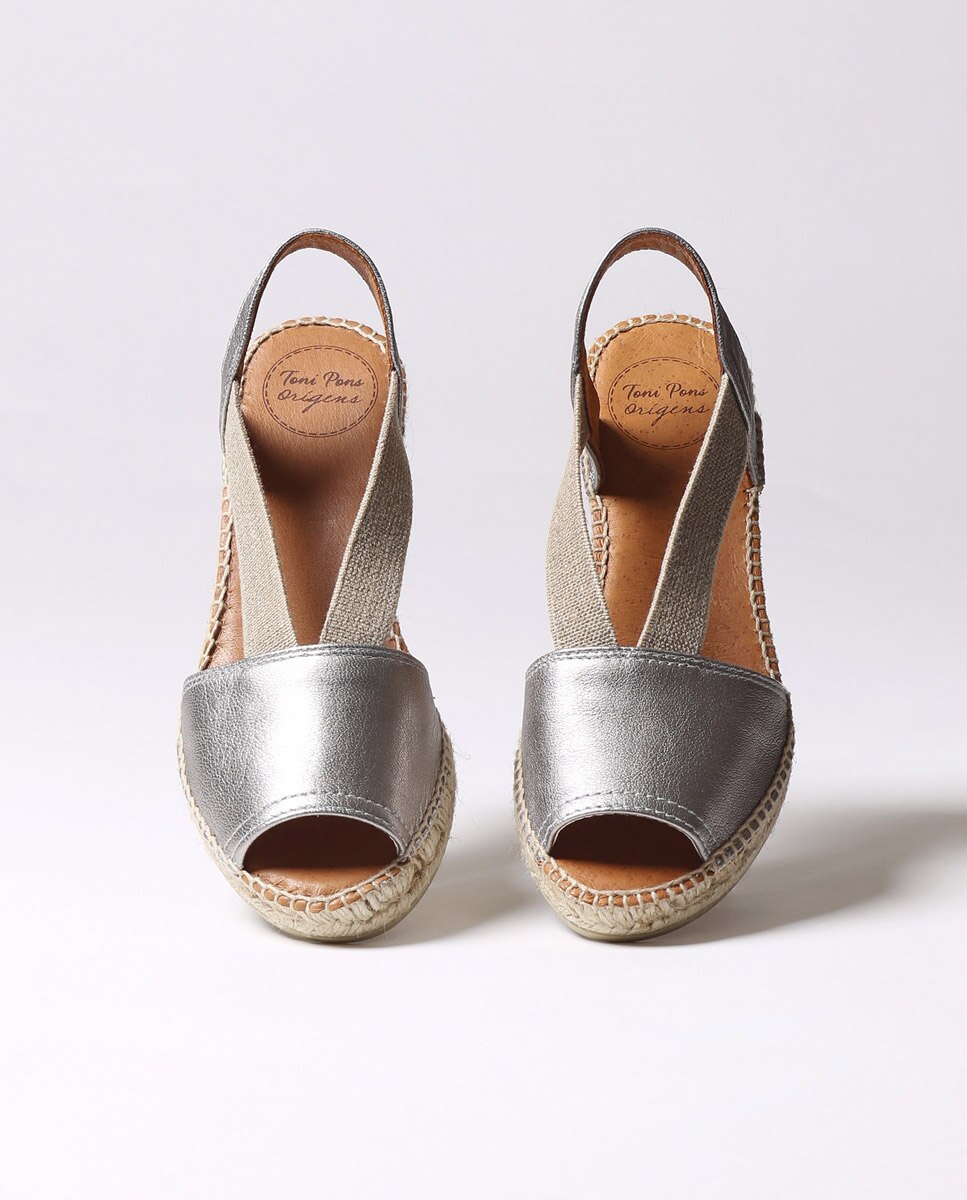Alpargatas de cuña de mujer de piel con elásticos - Toni Pons - Gris Gris-3