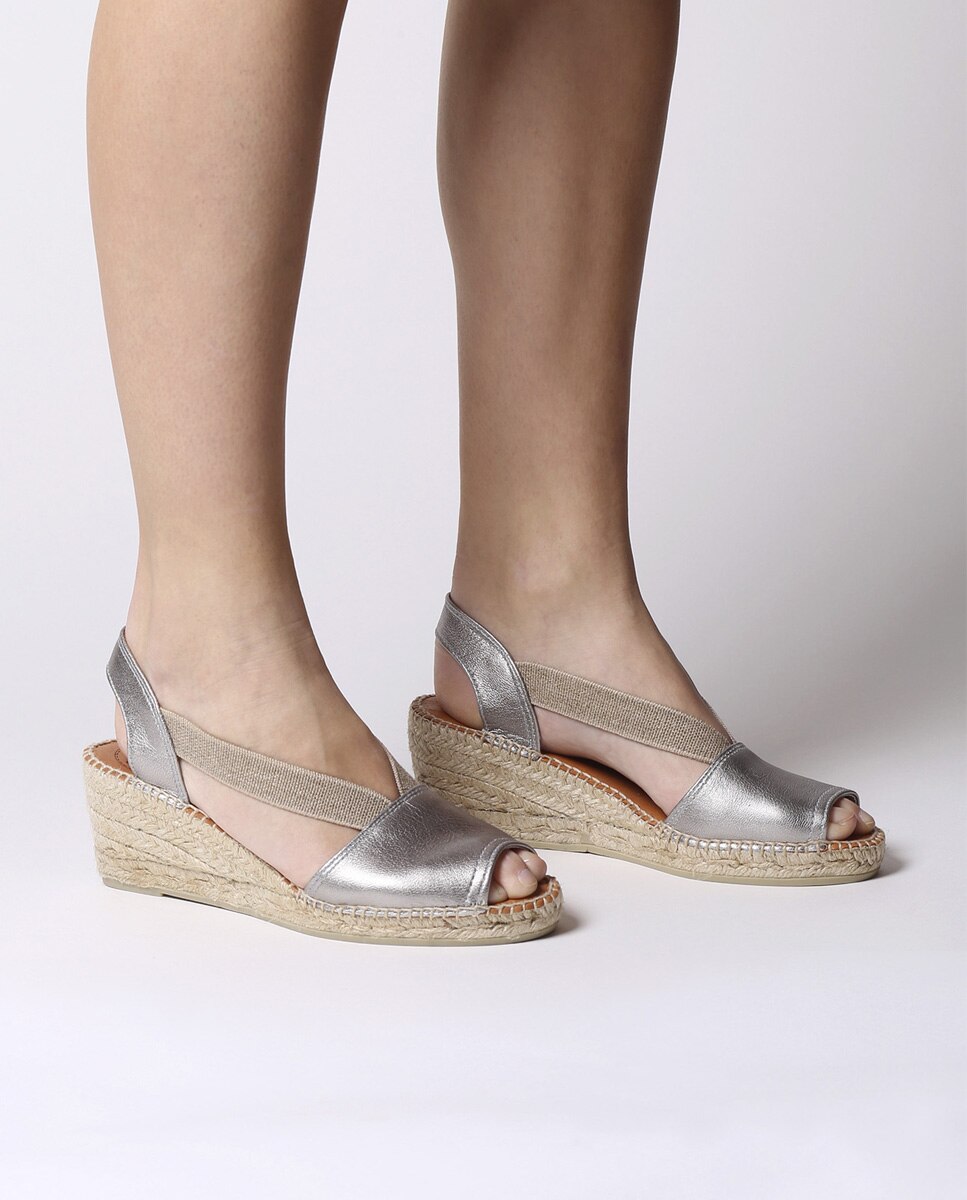 Alpargatas de cuña de mujer de piel con elásticos - Toni Pons - Gris Gris-4
