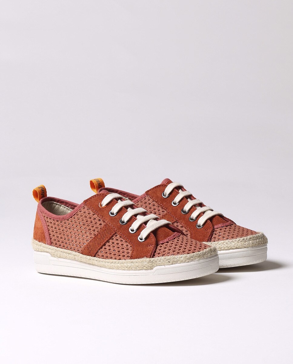 Zapatillas de lona de mujer con tejido de rejilla con cordones - Toni Pons - Naranja Naranja-2