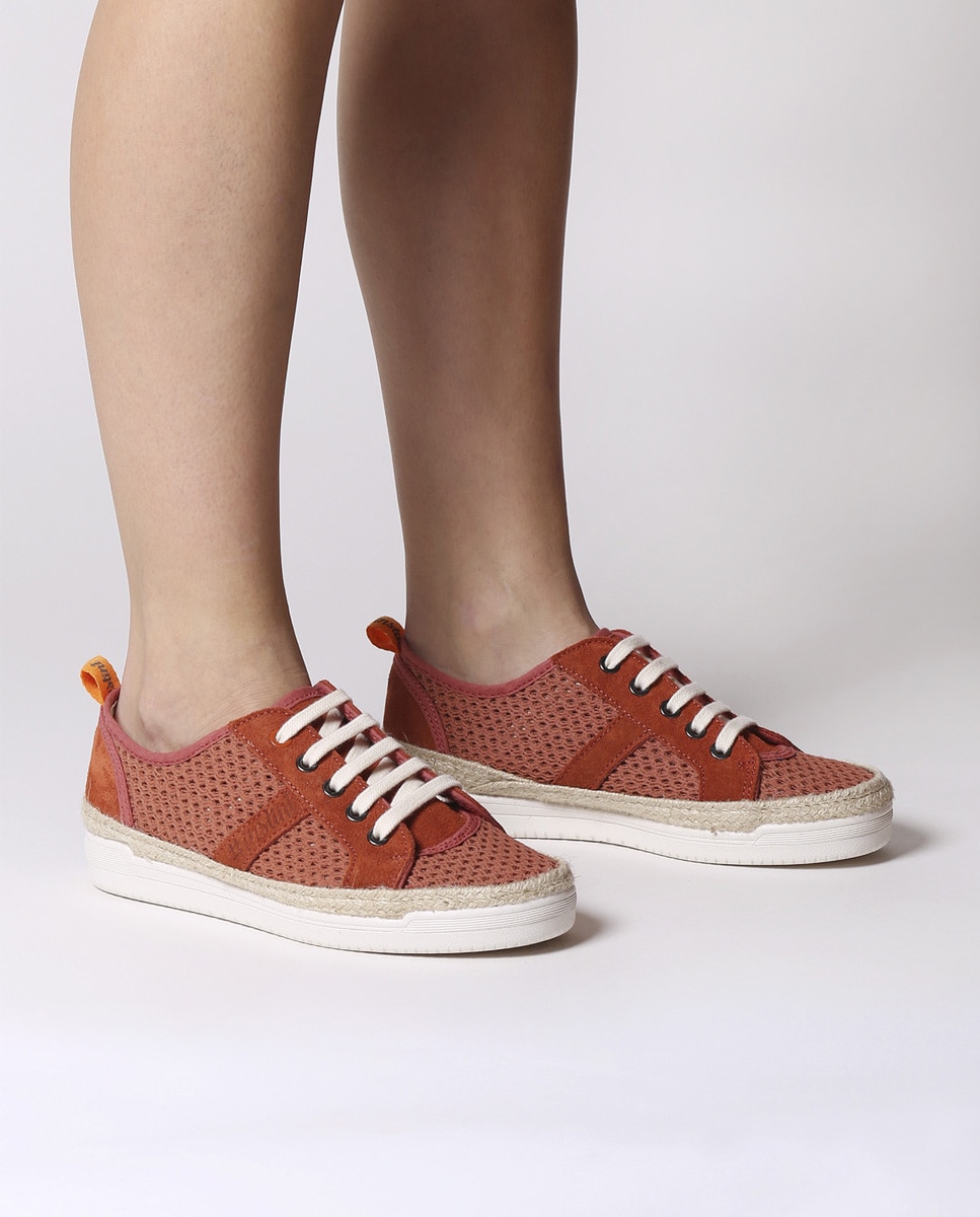 Zapatillas de lona de mujer con tejido de rejilla con cordones - Toni Pons - Naranja Naranja-4