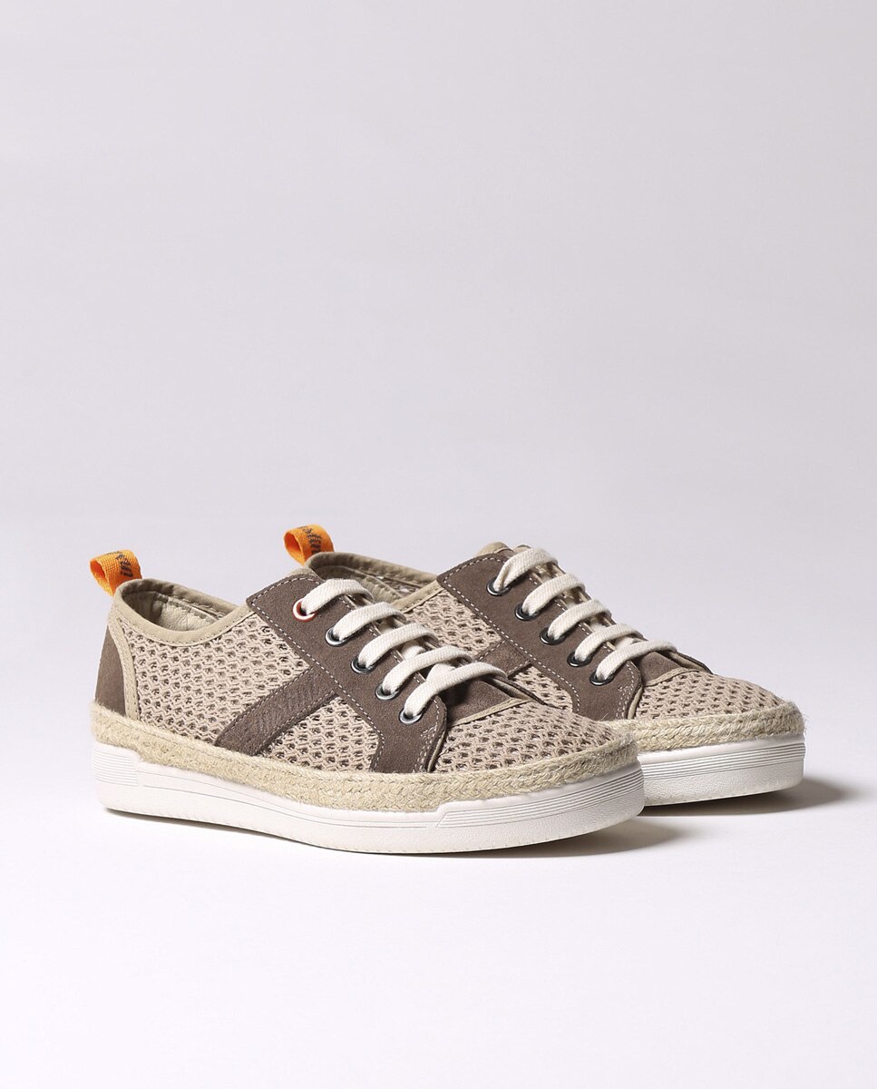 Zapatillas de lona de mujer con tejido de rejilla con cordones - Toni Pons - Marrón Marrón-2