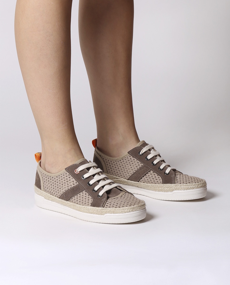 Zapatillas de lona de mujer con tejido de rejilla con cordones - Toni Pons - Marrón Marrón-4