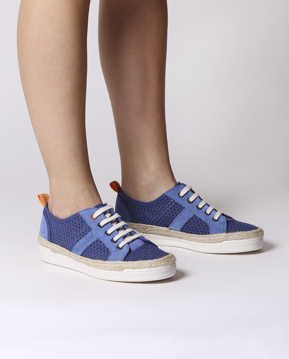 Zapatillas de lona de mujer con tejido de rejilla con cordones - Toni Pons - Azul Azul-4