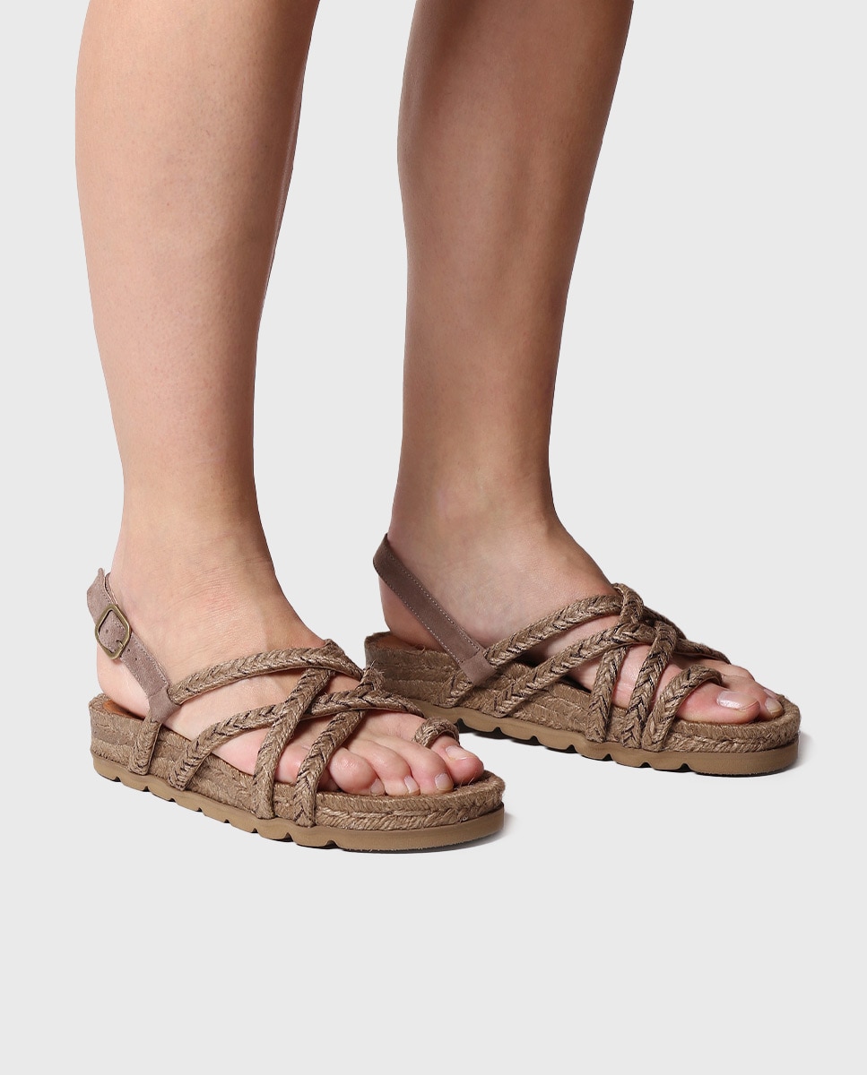 Sandalias planas de mujer de yute con hebilla - Toni Pons - Marrón Marrón-4