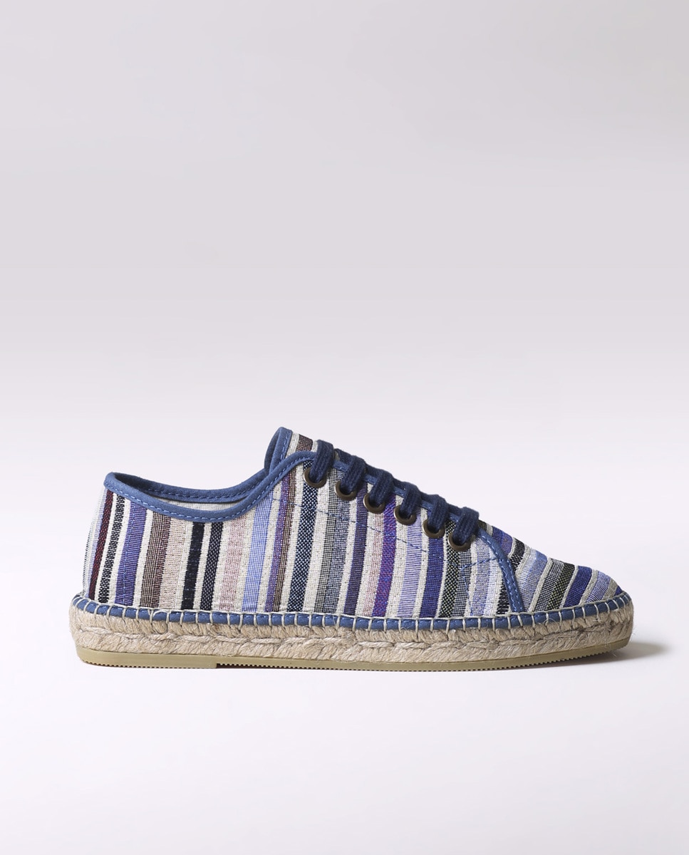 Alpargatas planas de mujer de tejido a rayas con cordones - Toni Pons - Azul Azul-1