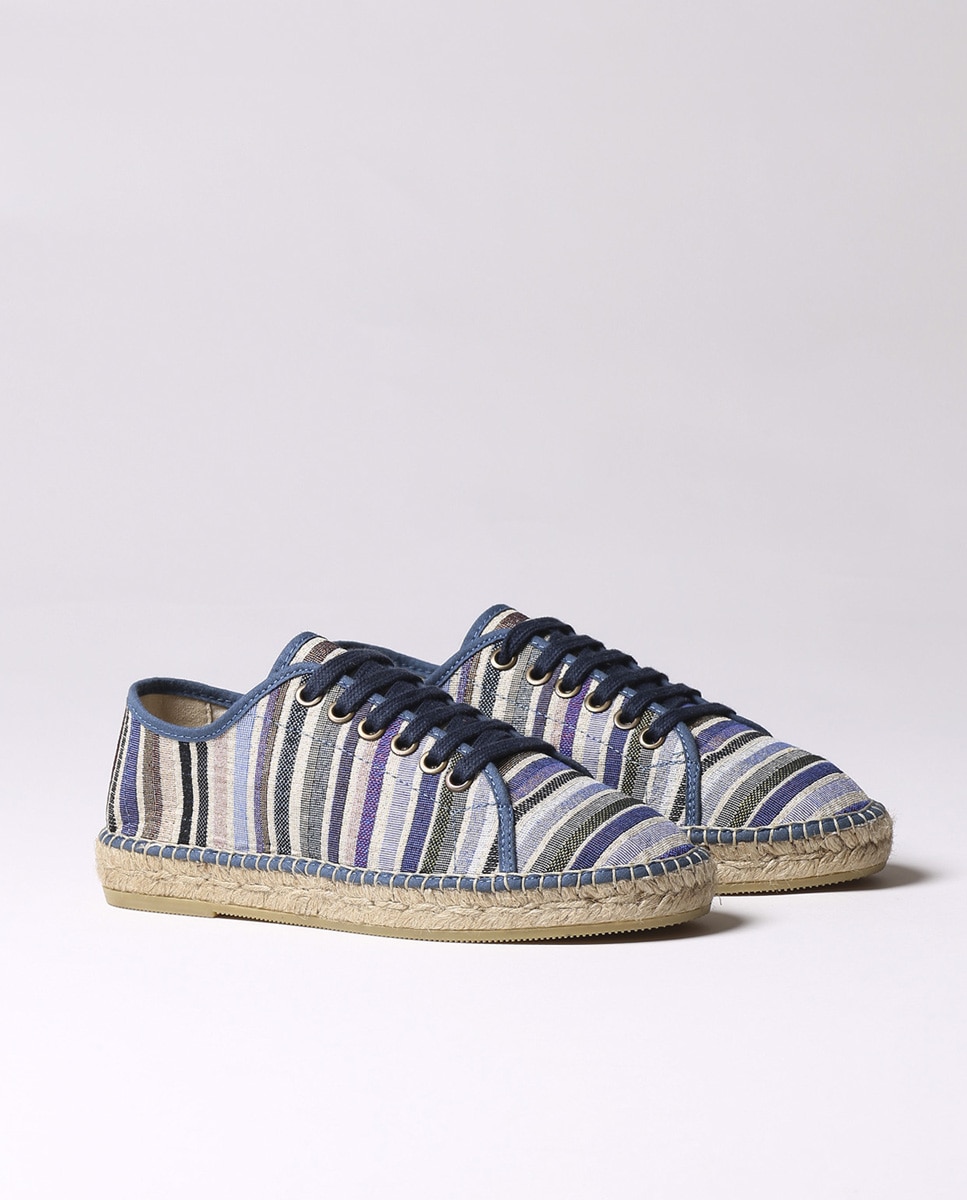 Alpargatas planas de mujer de tejido a rayas con cordones - Toni Pons - Azul Azul-2