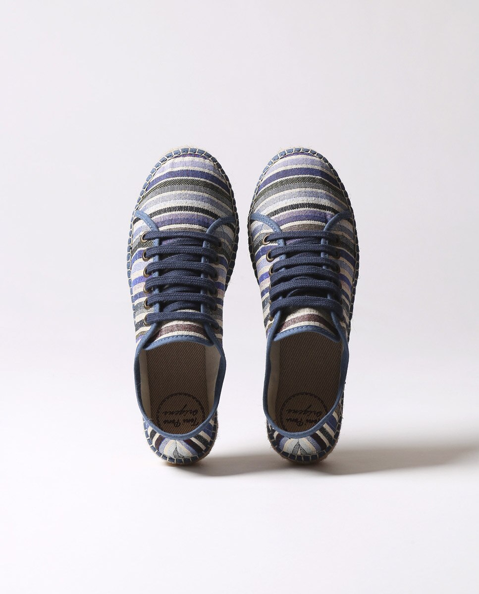 Alpargatas planas de mujer de tejido a rayas con cordones - Toni Pons - Azul Azul-3
