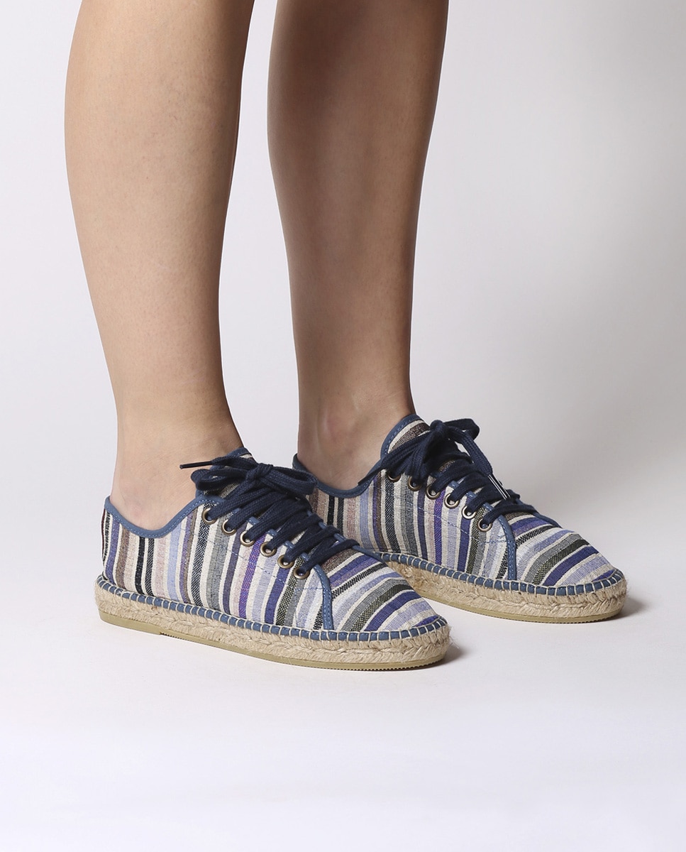 Alpargatas planas de mujer de tejido a rayas con cordones - Toni Pons - Azul Azul-4