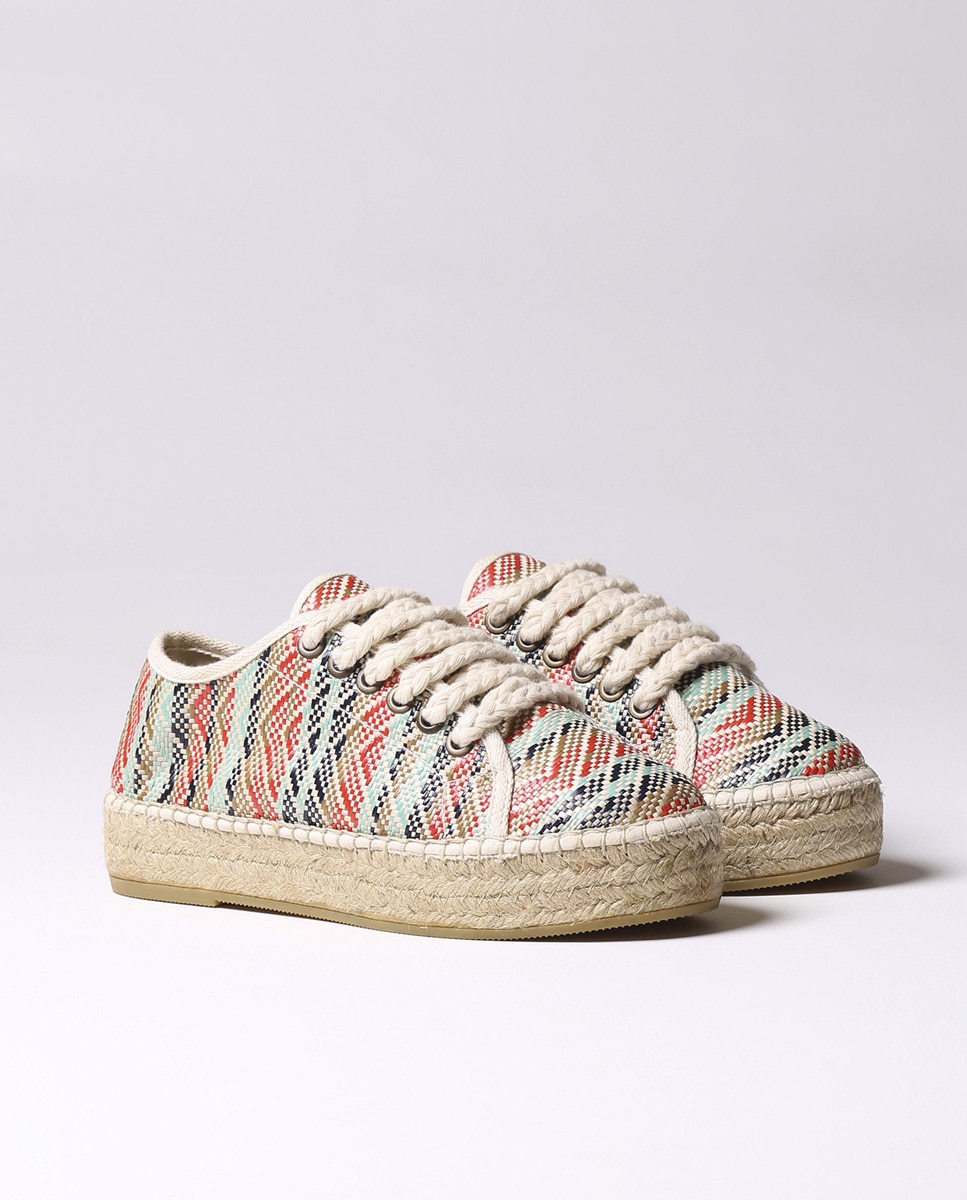 Alpargatas de plataforma de mujer de tejido estampado con cordones - Toni Pons - Multicolor Multicolor-2