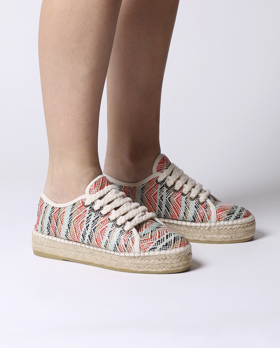 Alpargatas de plataforma de mujer de tejido estampado con cordones - Toni Pons - Multicolor Multicolor-4