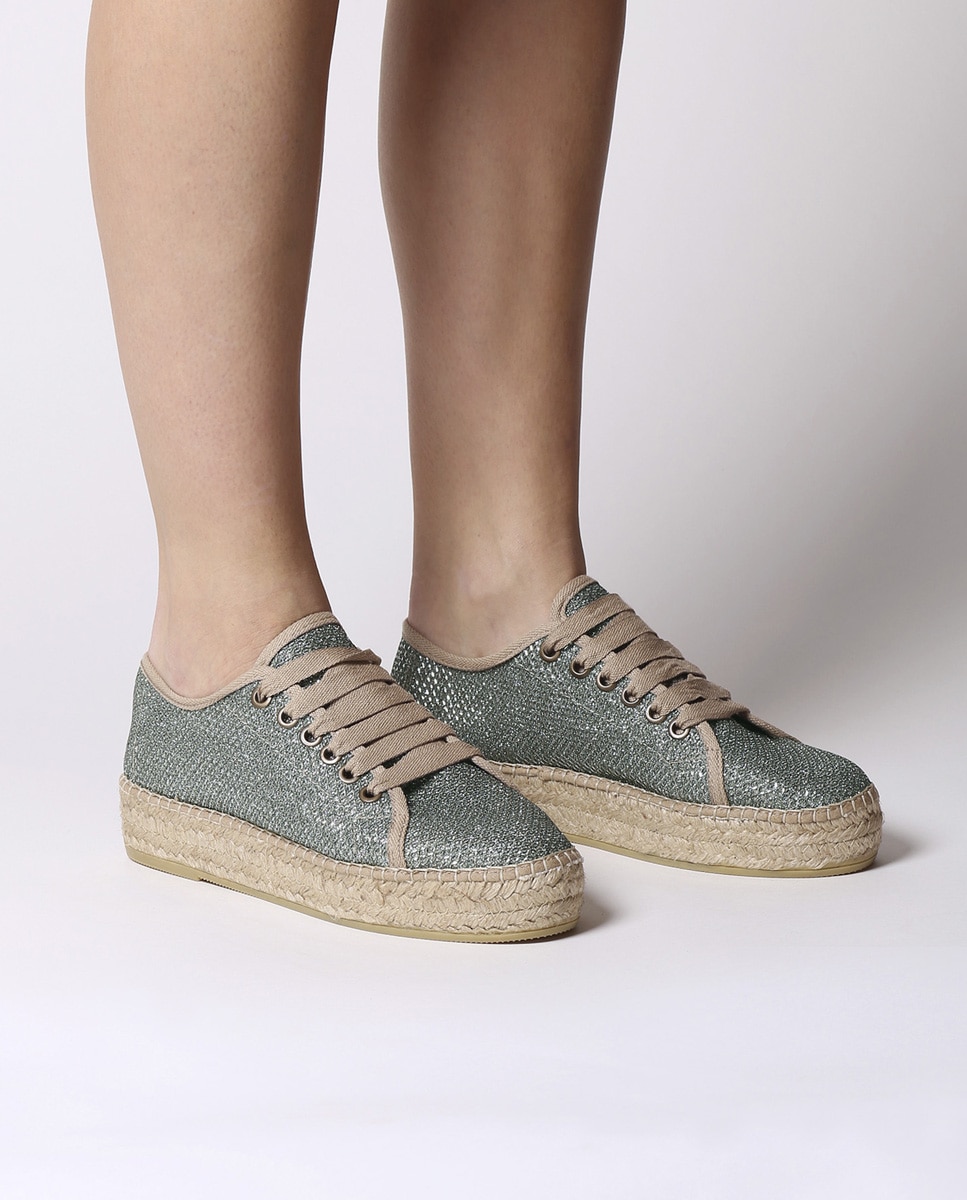 Alpargatas planas de mujer de tejido brillante con cordones - Toni Pons - Kaki Kaki-4