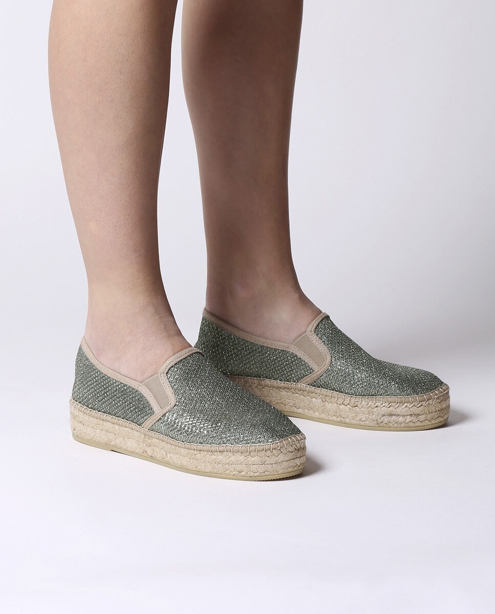 Alpargatas planas de mujer de tejido brillante con elásticos - Toni Pons - Kaki Kaki-4
