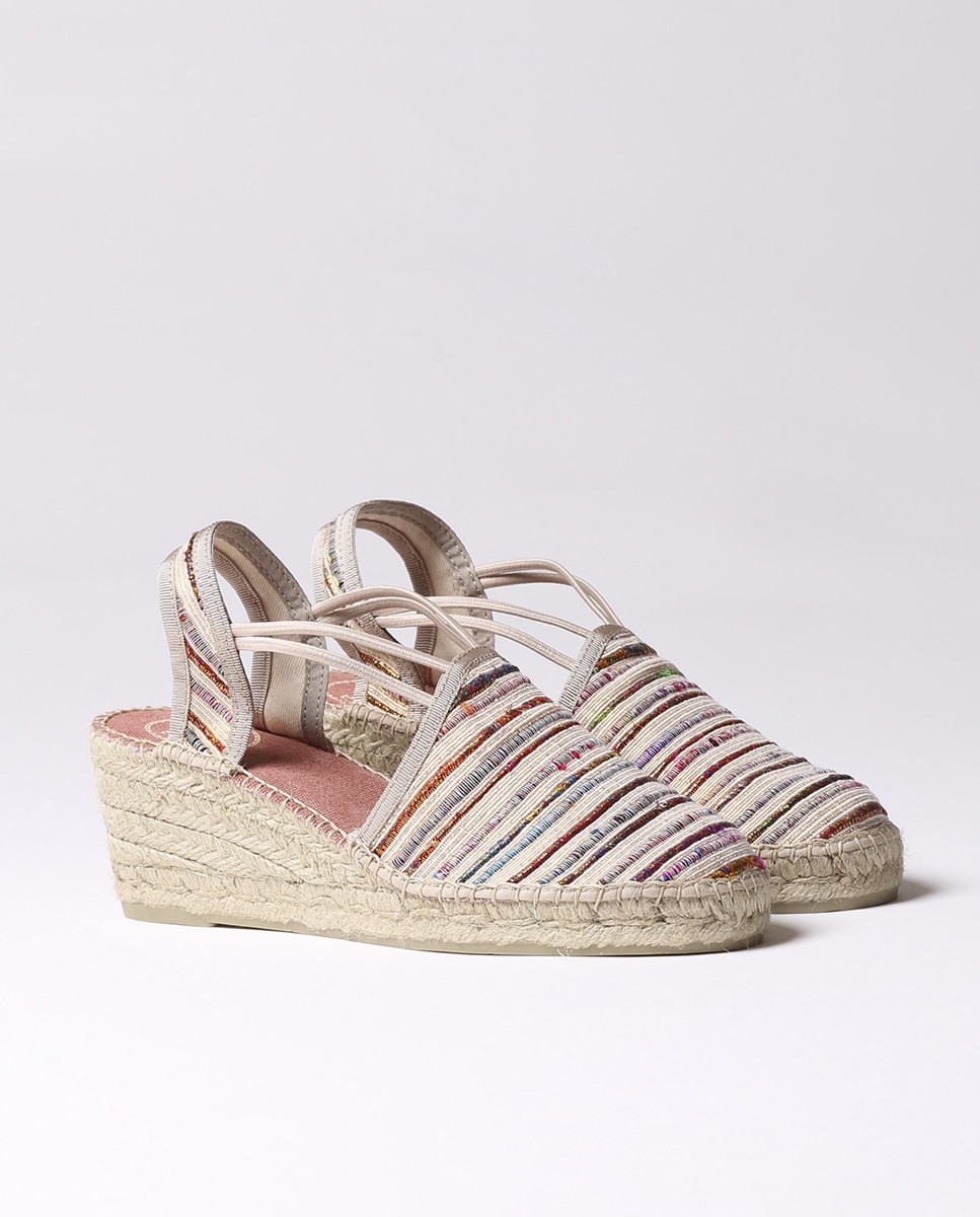 Alpargatas de cuña de mujer de tejido a rayas con elásticos - Toni Pons - Multicolor Multicolor-4