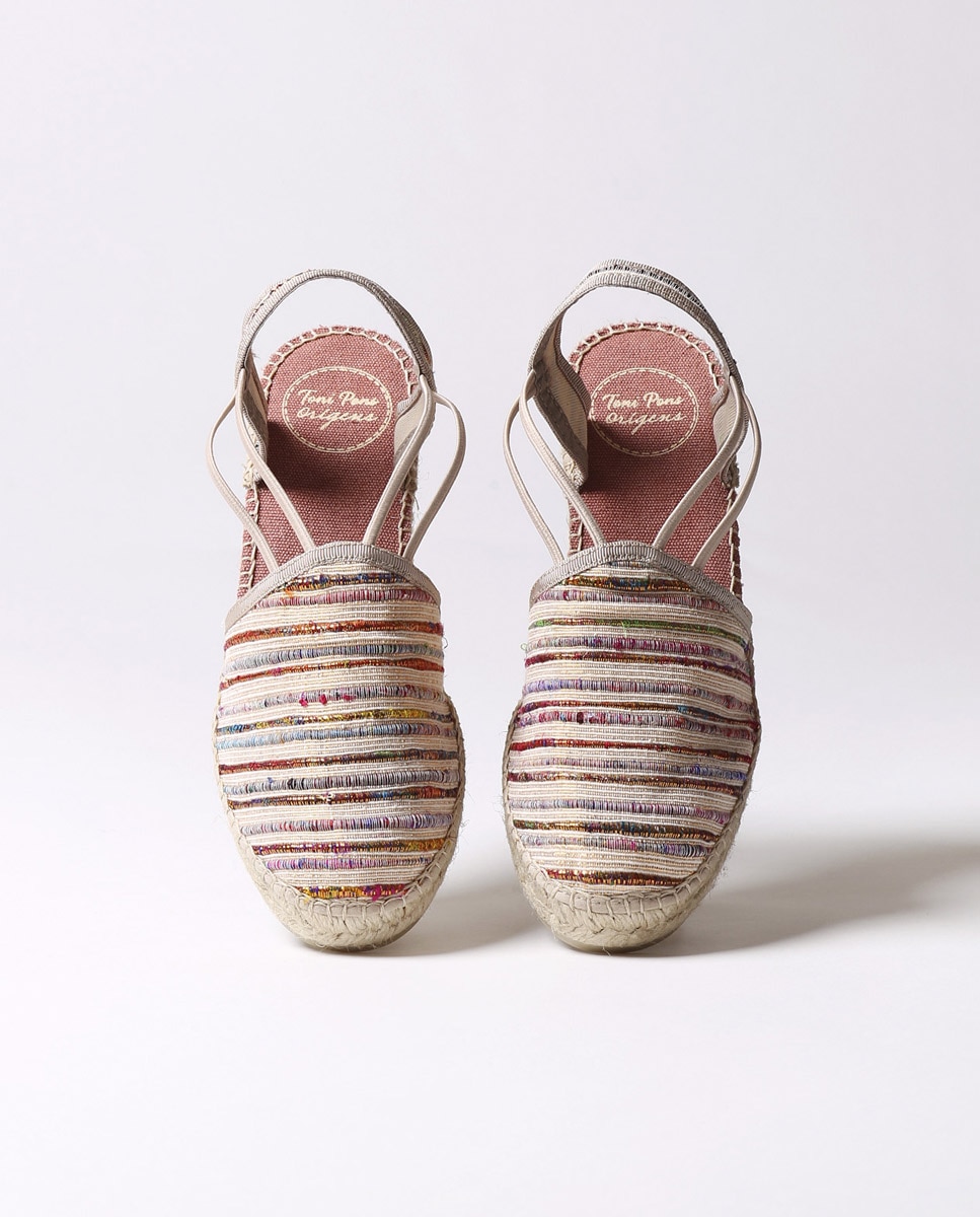 Alpargatas de cuña de mujer de tejido a rayas con elásticos - Toni Pons - Multicolor Multicolor-3