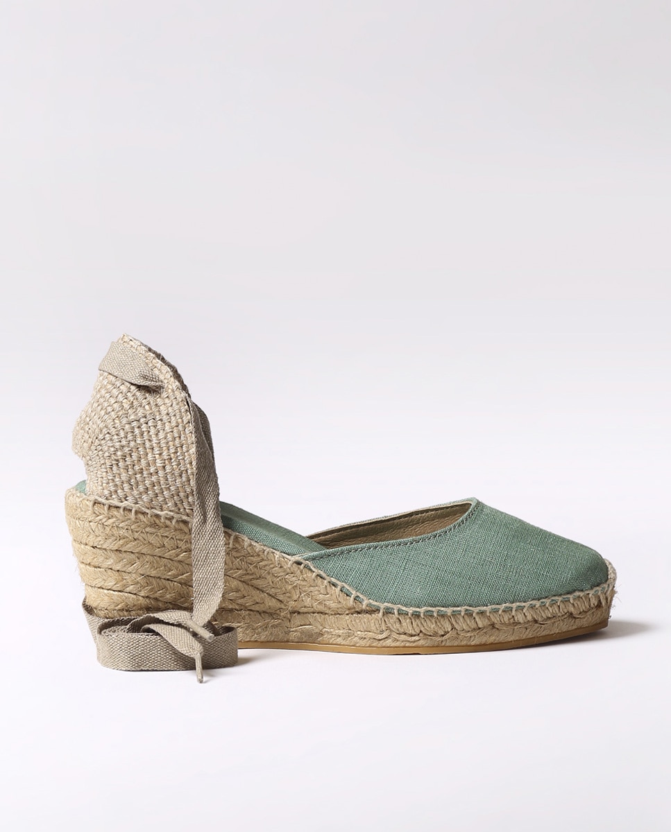 Alpargatas de cuña de mujer de tejido con cintas - Toni Pons - Verde Verde-1