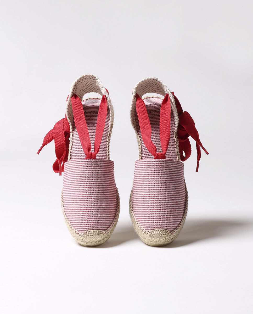 Alpargatas de cuña de mujer de tejido a rayas con cintas - Toni Pons - Rojo Rojo-3