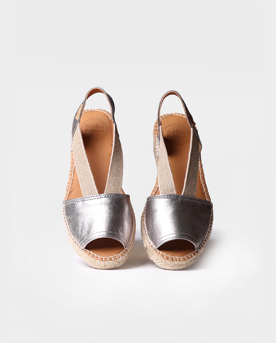 Alpargatas planas de mujer de piel con elásticos - Toni Pons - Gris Gris-3