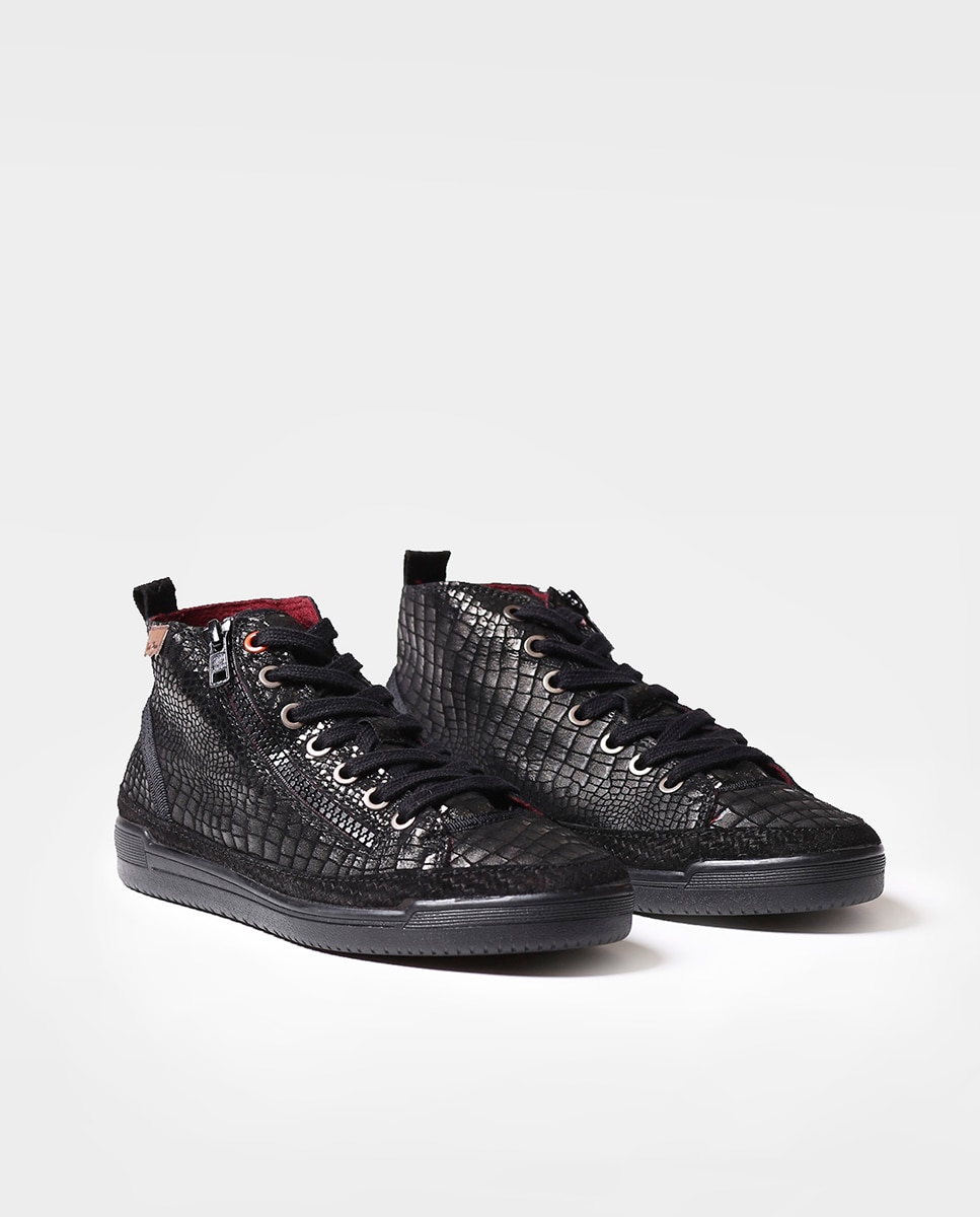 Zapatillas de piel de mujer con cordones - Toni Pons - Negro Negro-3
