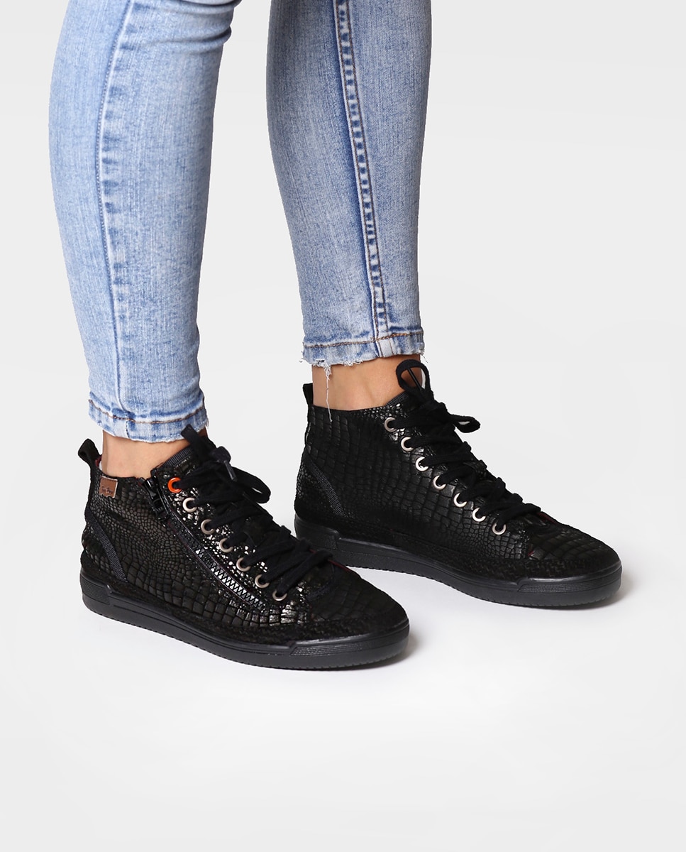 Zapatillas de piel de mujer con cordones - Toni Pons - Negro Negro-2