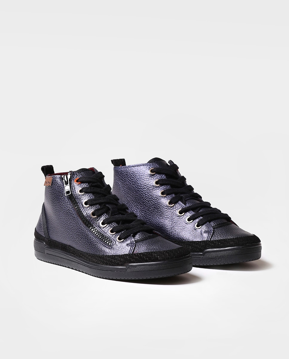 Zapatillas de piel de mujer con cordones - Toni Pons - Azul marino Azul marino-2