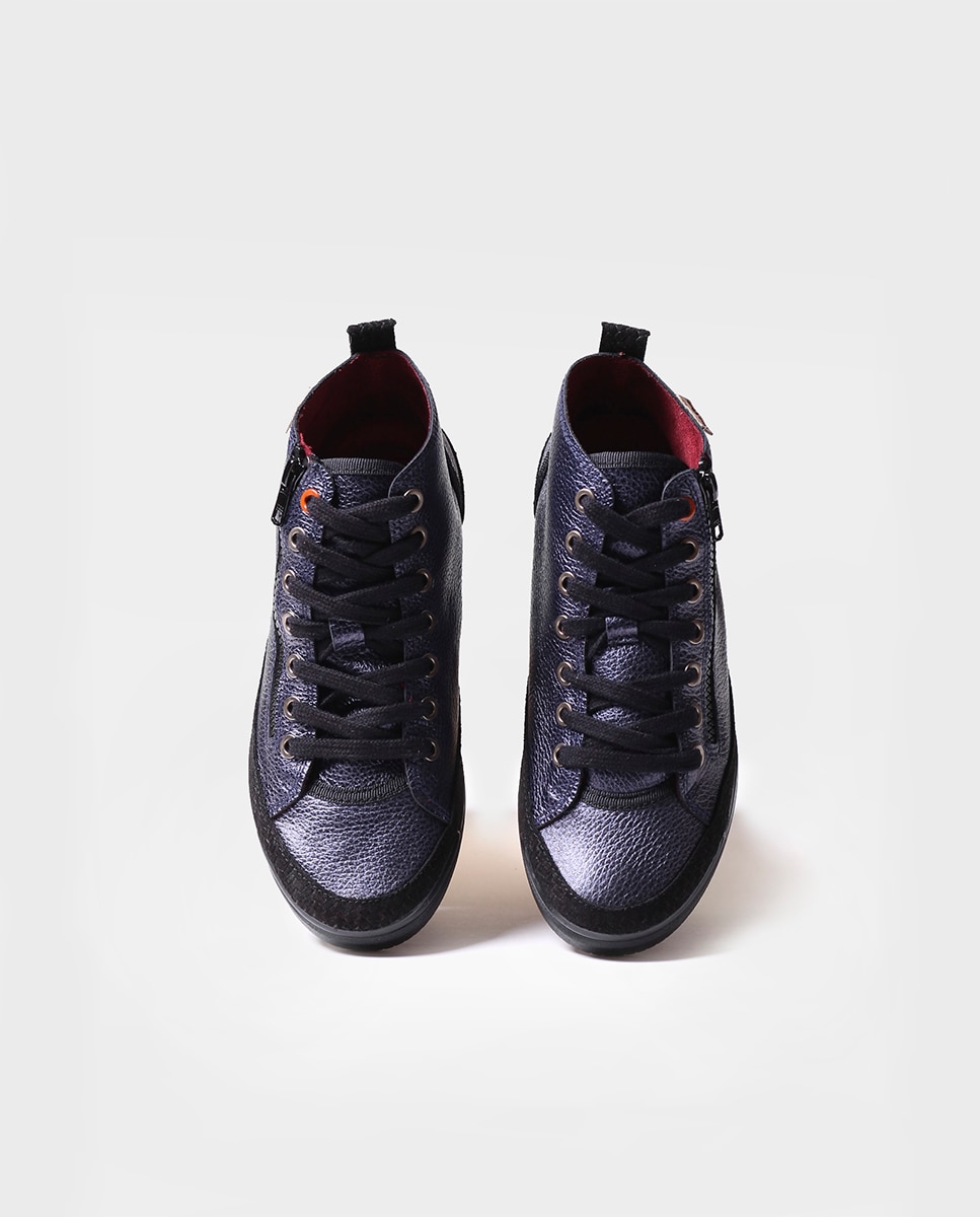 Zapatillas de piel de mujer con cordones - Toni Pons - Azul marino Azul marino-3