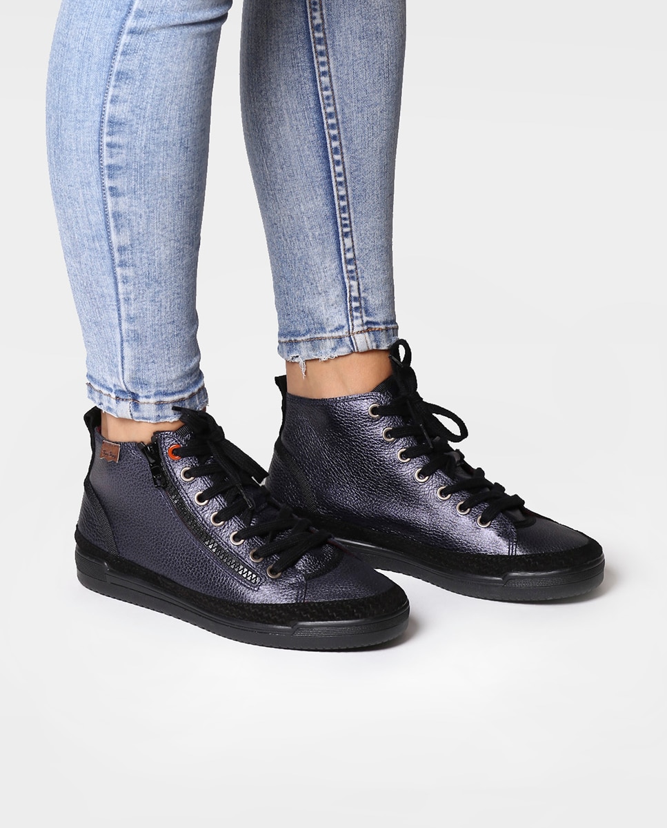 Zapatillas de piel de mujer con cordones - Toni Pons - Azul marino Azul marino-4