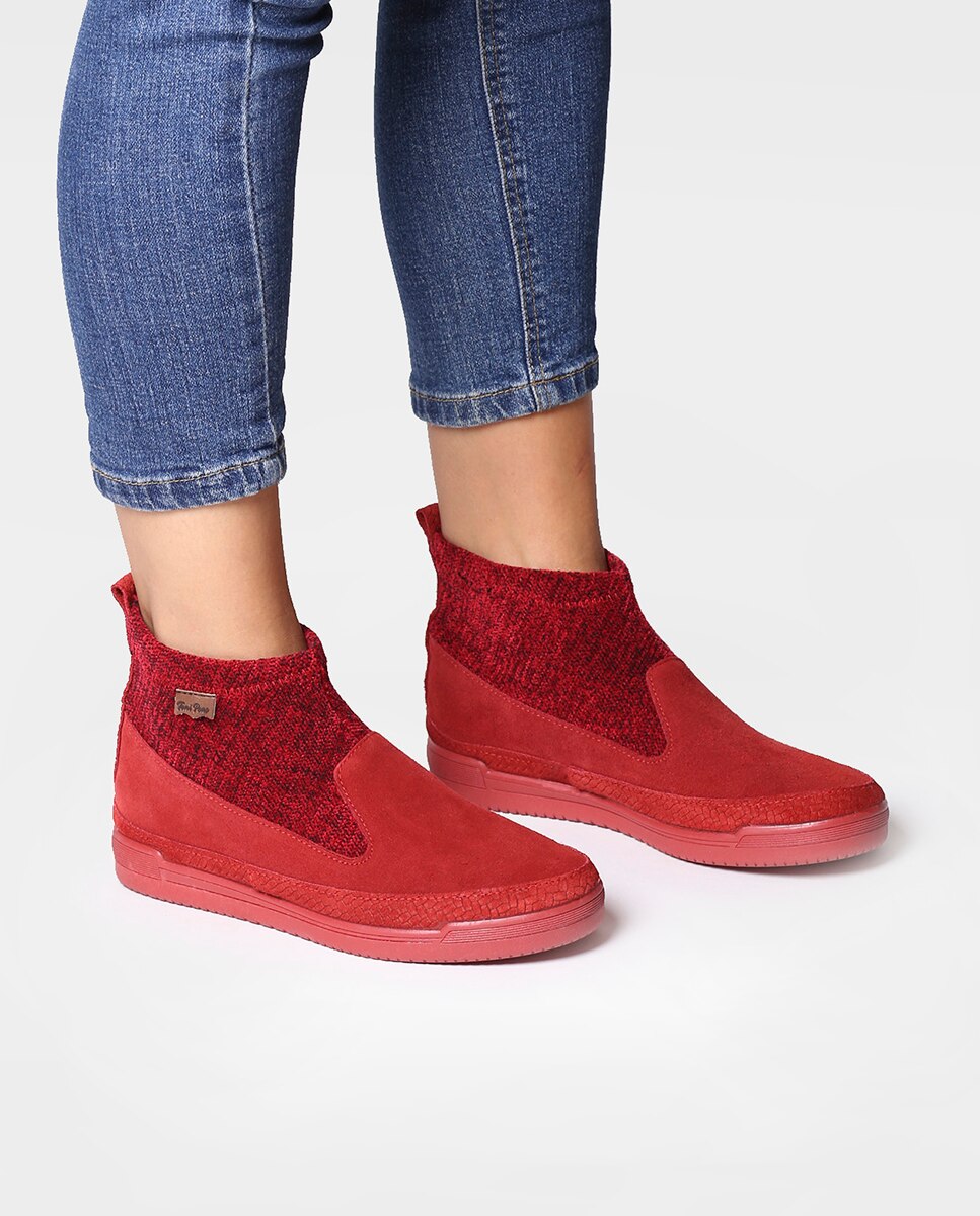 Zapatillas de serraje de mujer con cordones - Toni Pons - Rojo Rojo-4