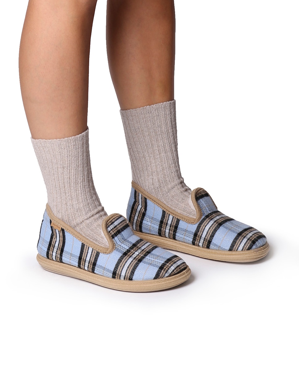 Zapatillas de casa cerradas de mujer de tejido a cuadros - Toni Pons - Azul Azul-4