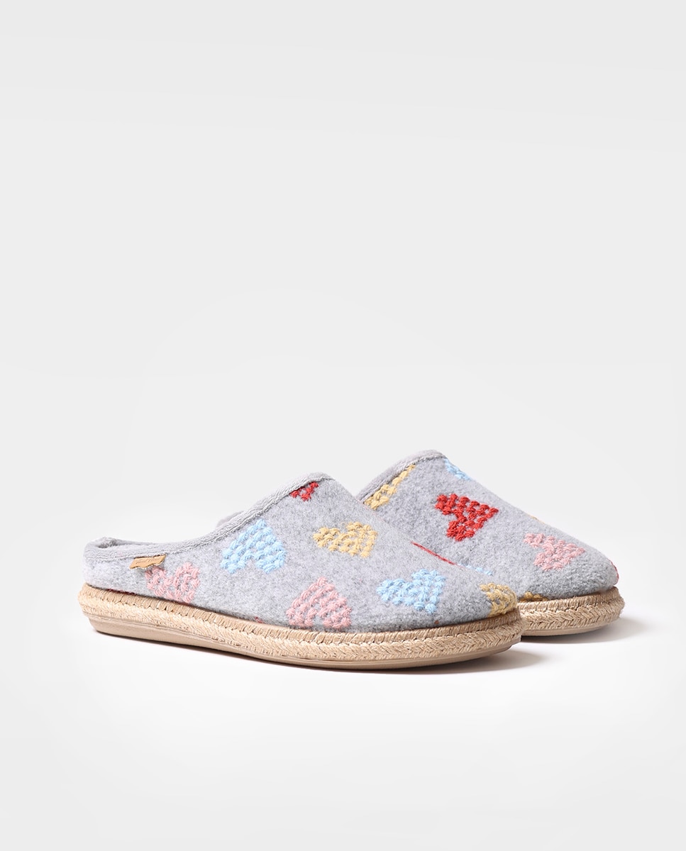 Zapatillas de casa cerradas de mujer de fieltro con bordados - Toni Pons - Gris Gris-2