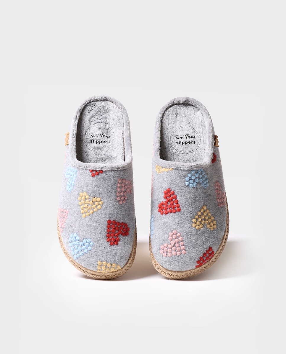 Zapatillas de casa cerradas de mujer de fieltro con bordados - Toni Pons - Gris Gris-3