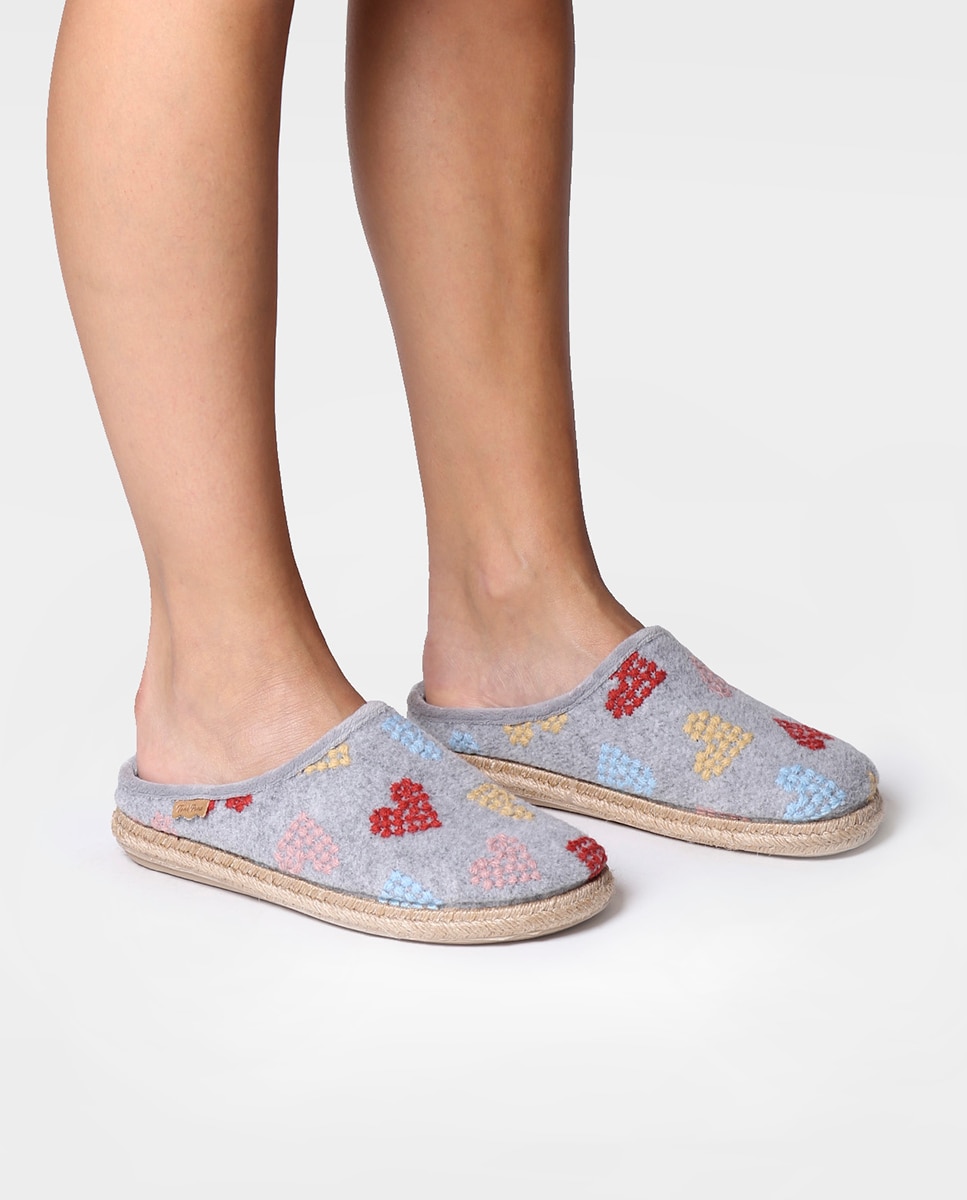Zapatillas de casa cerradas de mujer de fieltro con bordados - Toni Pons - Gris Gris-4