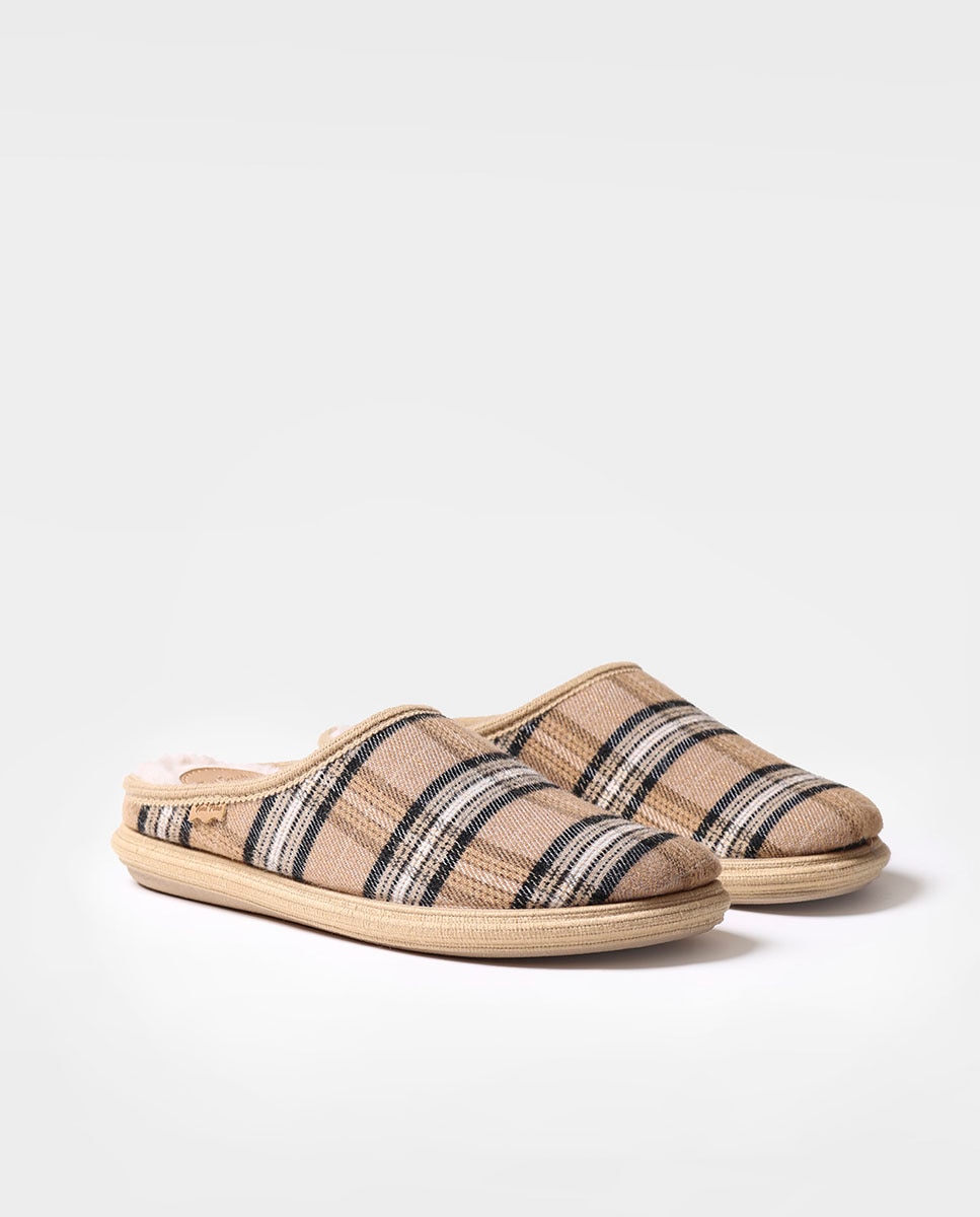 Zapatillas de casa de hombre de tejido a cuadros - Toni Pons - Beige Beige-2
