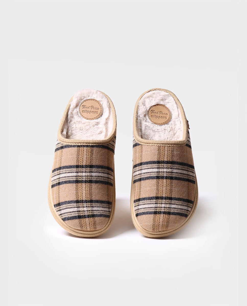 Zapatillas de casa de hombre de tejido a cuadros - Toni Pons - Beige Beige-3
