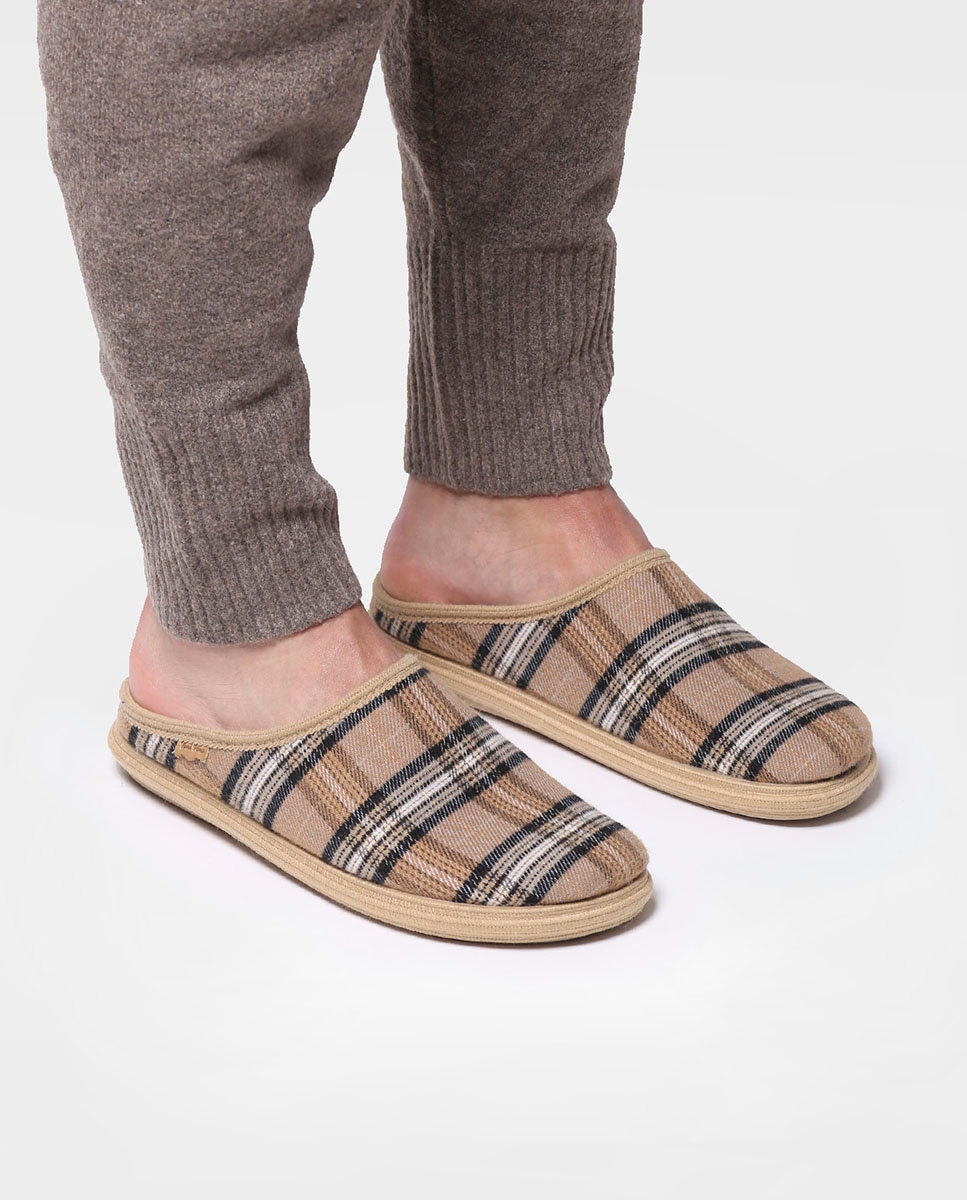 Zapatillas de casa de hombre de tejido a cuadros - Toni Pons - Beige Beige-4