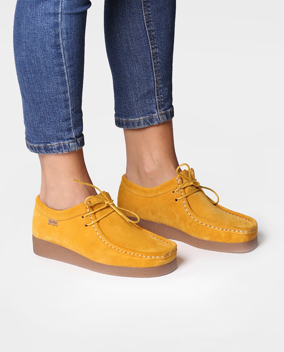 Zapatos planos de mujer de serraje con cordones - Toni Pons - Amarillo Amarillo-2