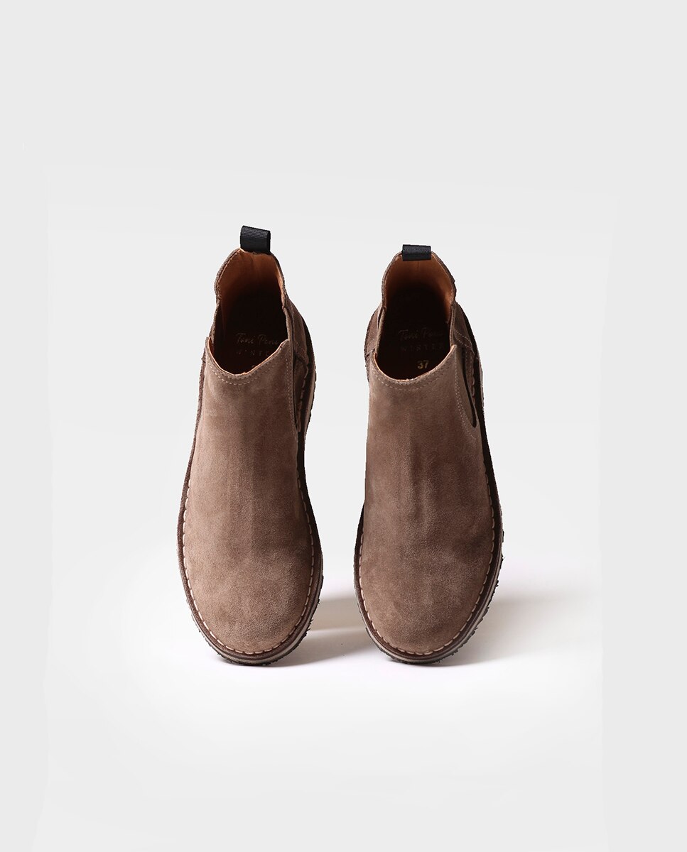 Botines de mujer de serraje con elásticos - Toni Pons - Marrón Marrón-3