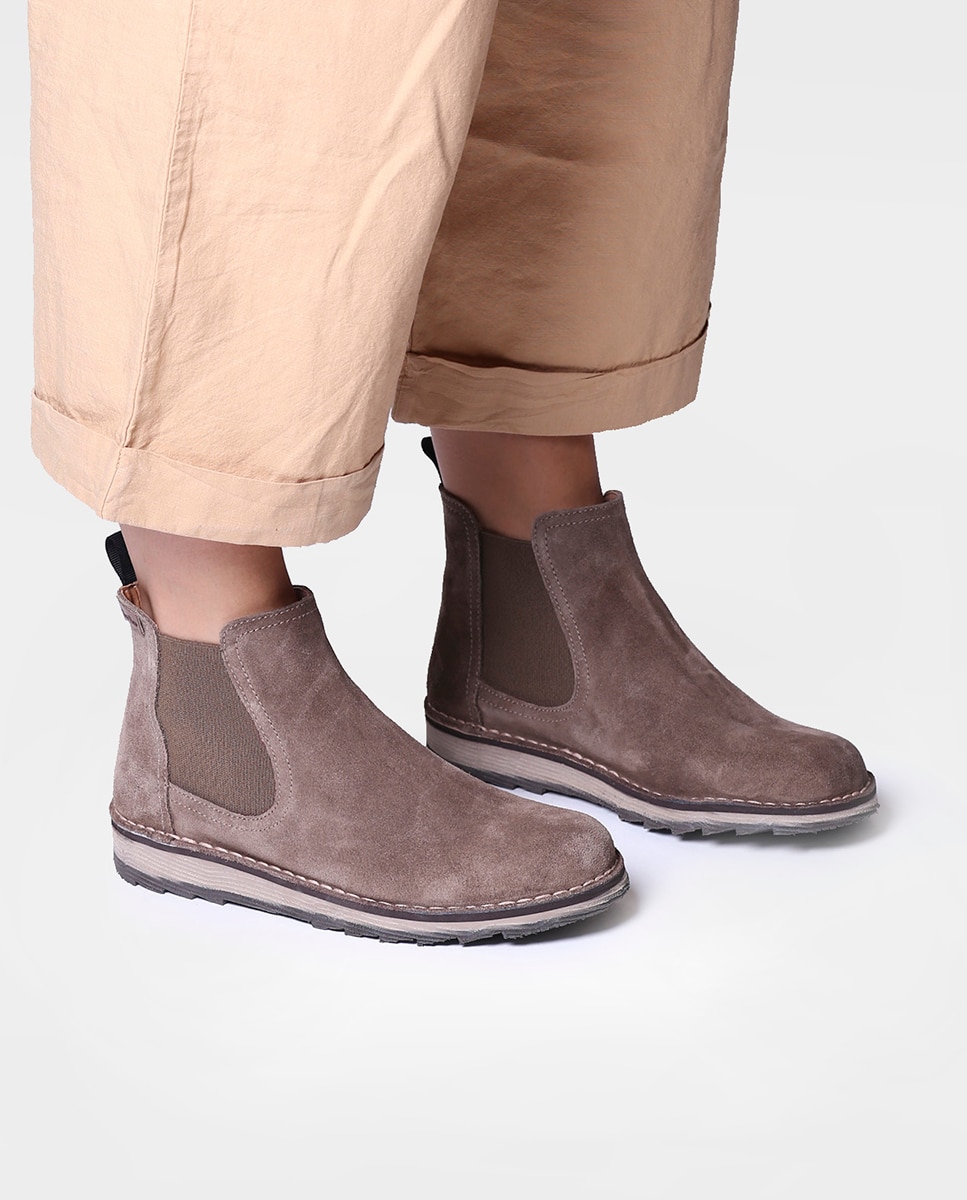 Botines de mujer de serraje con elásticos - Toni Pons - Marrón Marrón-4