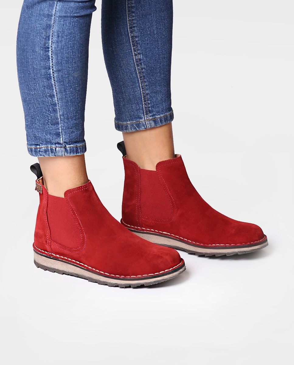 Botines de mujer de serraje con elásticos - Toni Pons - Rojo Rojo-4